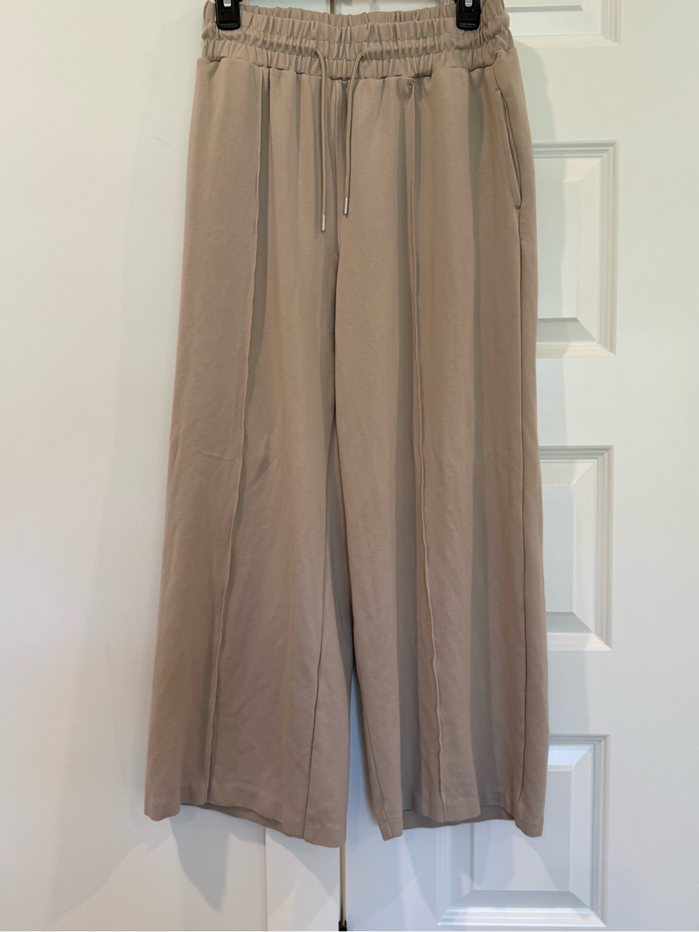 Serra Wide-Leg Drawstring travel and athleisure Pants in Taupe Beige